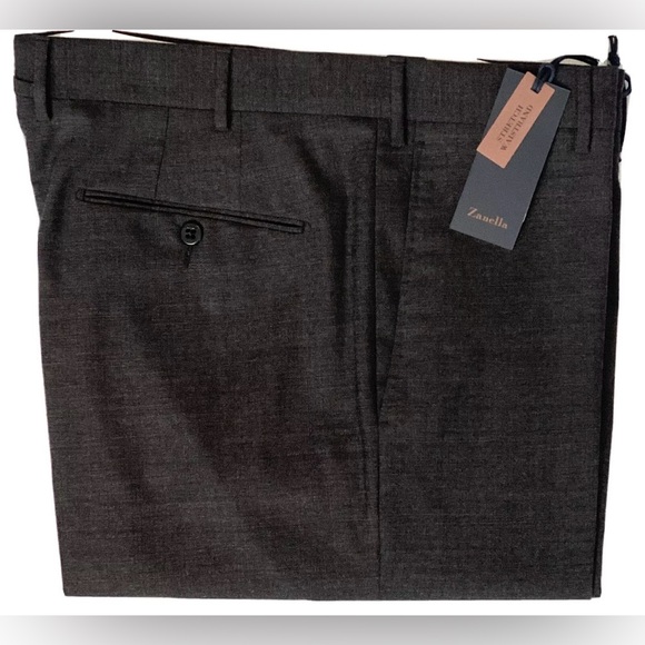 $375 NEW 38 ZANELLA PANTS DRESS SLIM FIT PARKER CHARCOAL BLACK END N END WEAVE